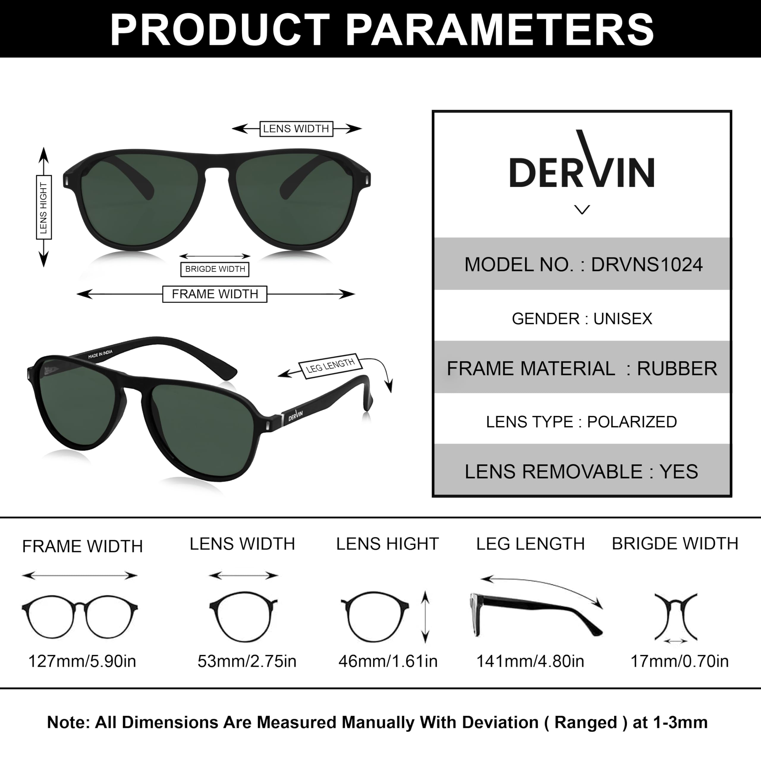 Dervin Gafas de sol polarizadas con protección UV para hombre y mujer