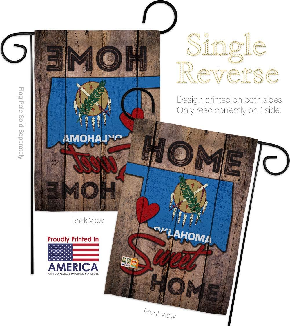 State Oklahoma Home Sweet Garden Flag Set Wall Holder Americana States USA American Territories Republic Country Particular Area Small Decorative Gift Yard House Banner Made In 13 X 18.5
