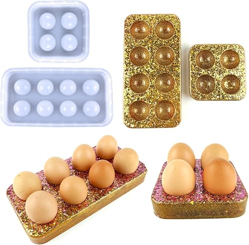 2 piezas de resina para soporte de huevo, molde de silicona apilable, bandeja de huevos epoxi, bandeja multifunción con 8 ranuras, 4 ranuras para