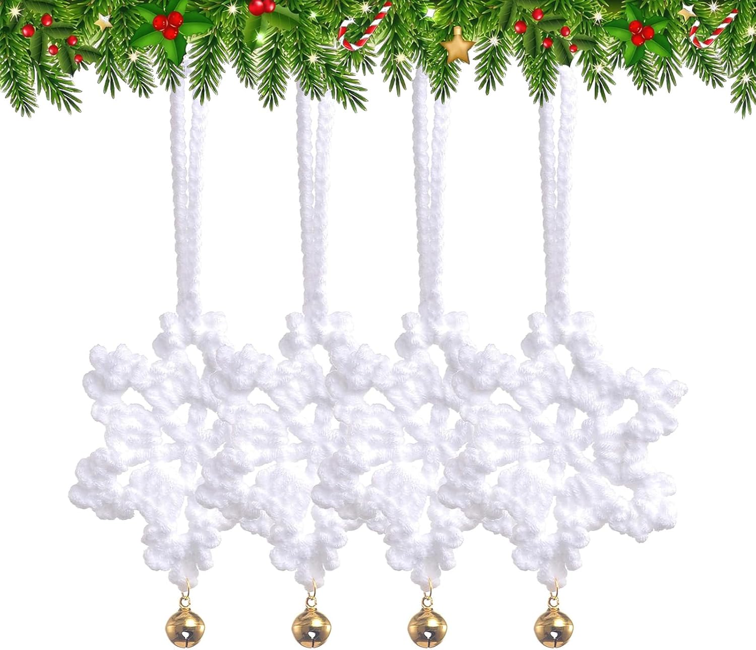 12 Pcs Small Crocheted Snowflakes Ornament,Snow Flakes Decorating Hanging,3 Inch Cute Christmas Tree Handmade Crochet Hanging Ornaments Set,Red White Blue Winter Decorations for Home