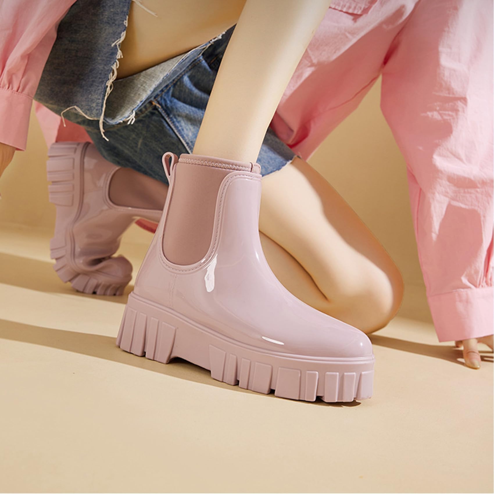 CLYCTIP Botas de lluvia para mujer, botas cortas Chelsea impermeables, botas de lluvia para mujer, botas Wellington, tallas 3-8
