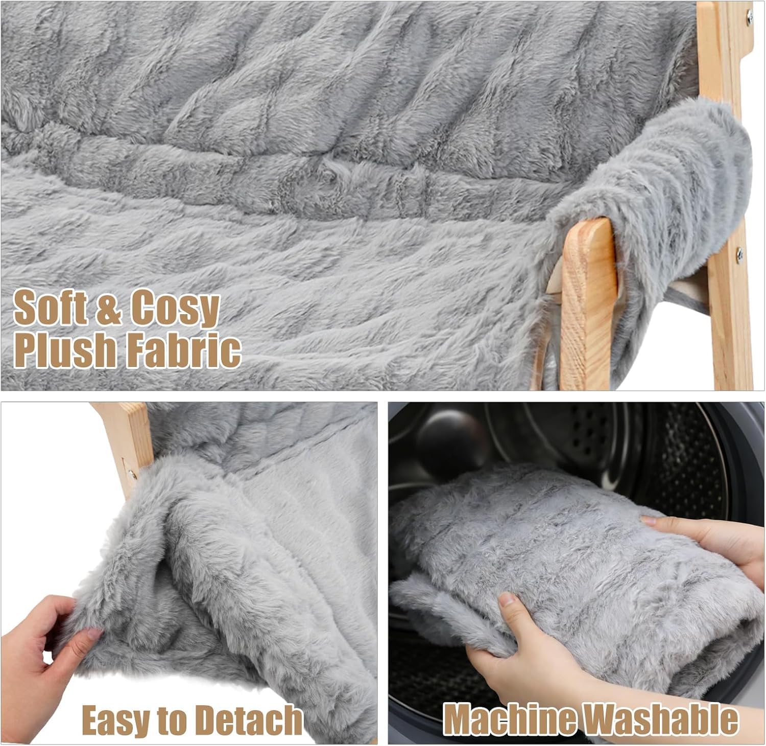 Cama grande para gatos, mullida, cojín para gatos de felpa, sofá para gatos elevado, cueva elevada con cojín lavable extraíble, 69 x 47 x 30 cm, cama para gatos, soporta 15 kg para gatos y