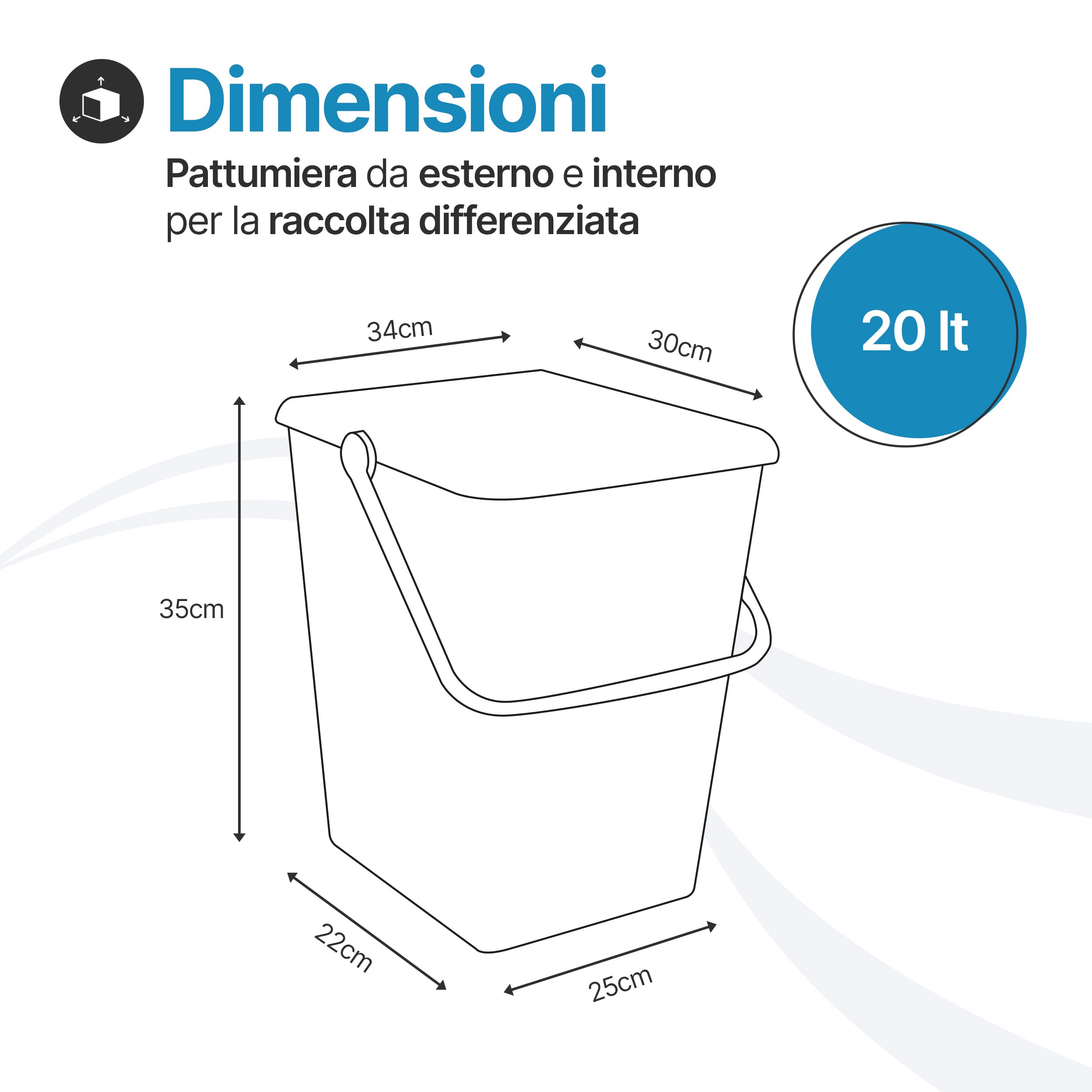 Tomaino - Pattumiera Raccolta Differenziata 20 lt - Bidone Umido, Vetro, Carta e Plastica con Manico Anti Randagismo - Cestino Secchio Spazzatura per Cucina ed Esterno - Verde