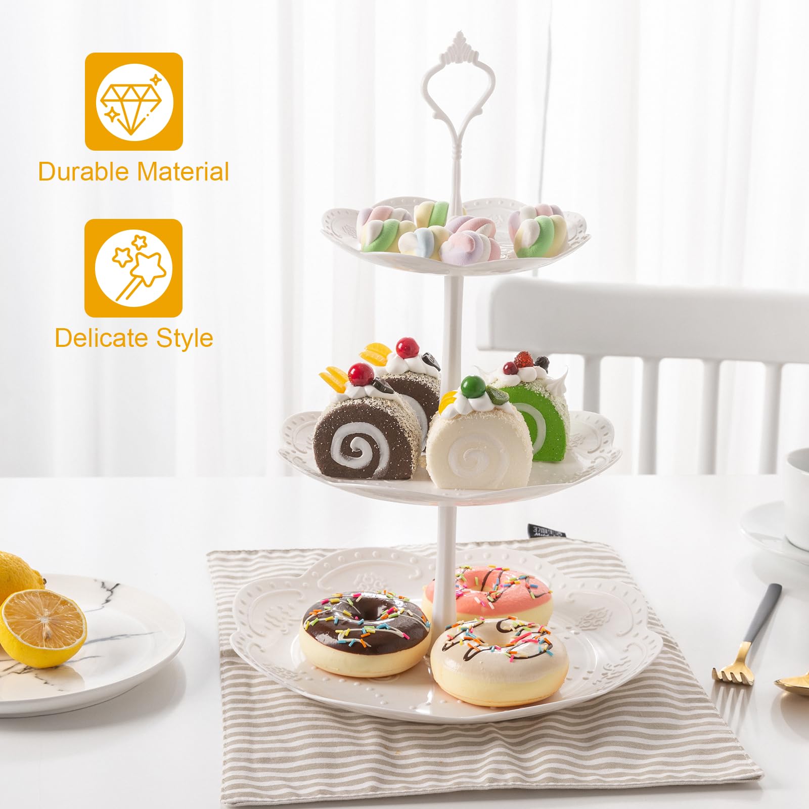 sourcing map Lot de 2 supports à cupcakes à 3 niveaux ronds en acier inoxydable pour table de dessert, fruits, décoration de fête d'anniversaire, argenté