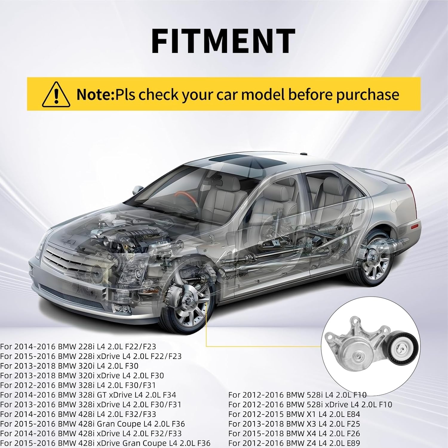 Drive Belt Tensioner 39191 Fit for BMW X3 X4 X1 228i 320i 328i 428i 528i Z4 2012-2018 L4 2.0L Pulley Tensioners 49813