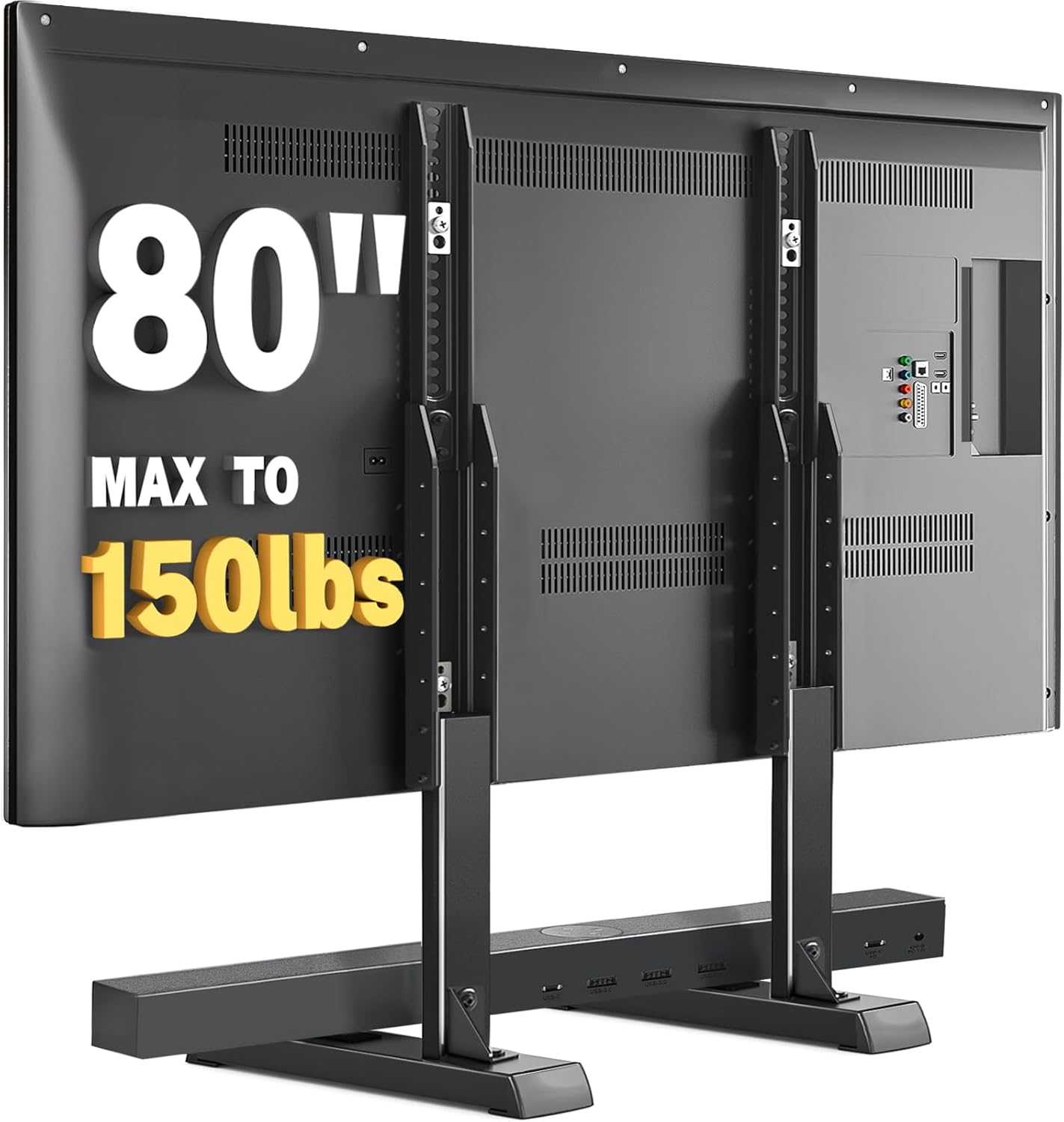 Universal Table Top TV Stand Base for 24-80 inch LCD LED TVs, TV Legs with Height Adjustment and Cable Management Hold up to 150lbs, Max VESA 800x500mm, Black Black Modern