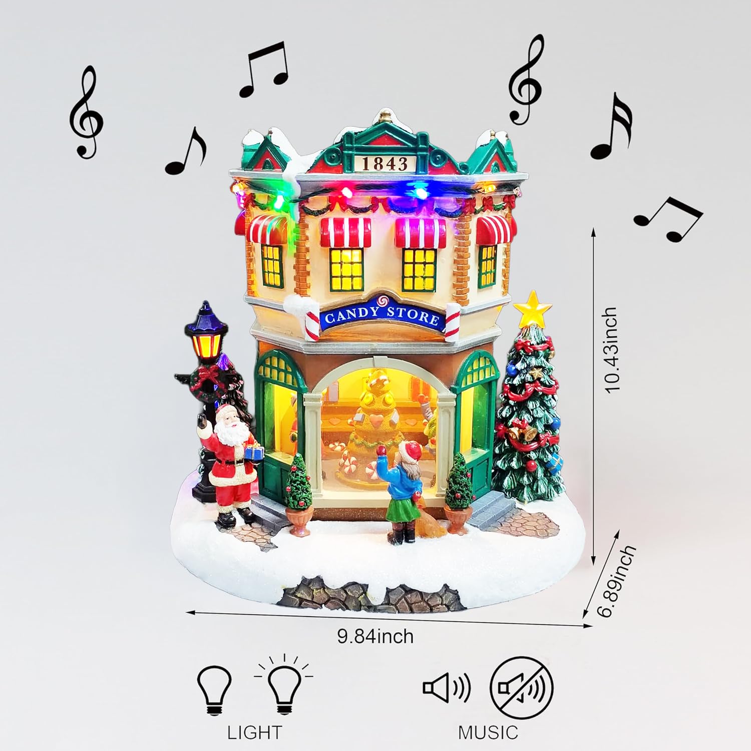 MOMENTS IN TIME Village de Noël LED et magasin de bonbons musicaux en polyrésine 26 cm de hauteur
