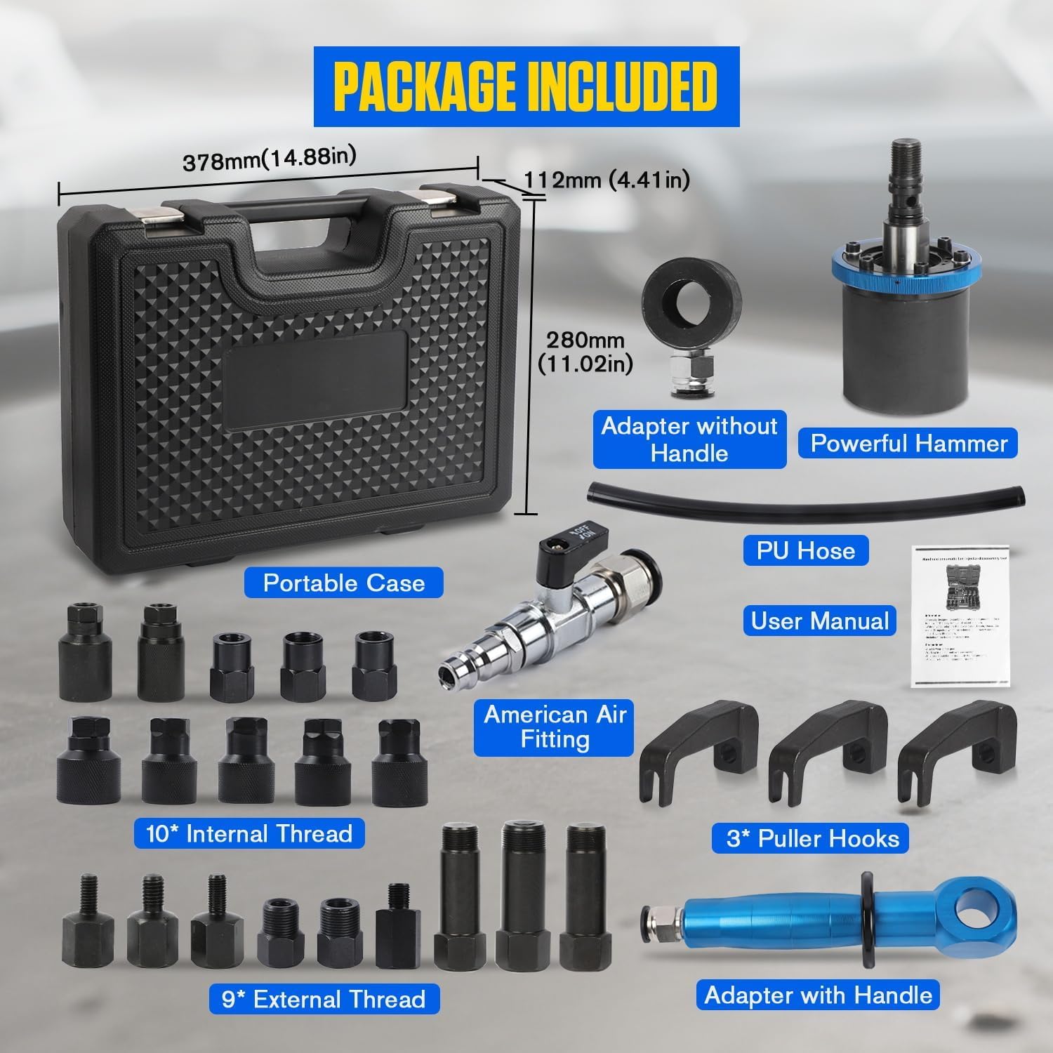 HEYOUTH Kit Estrazione Iniettori Diesel Pneumatico 26 Pezzi​​ con Adattatori Universali – Compatibile for Bosch/Delphi/Denso/Siemens
