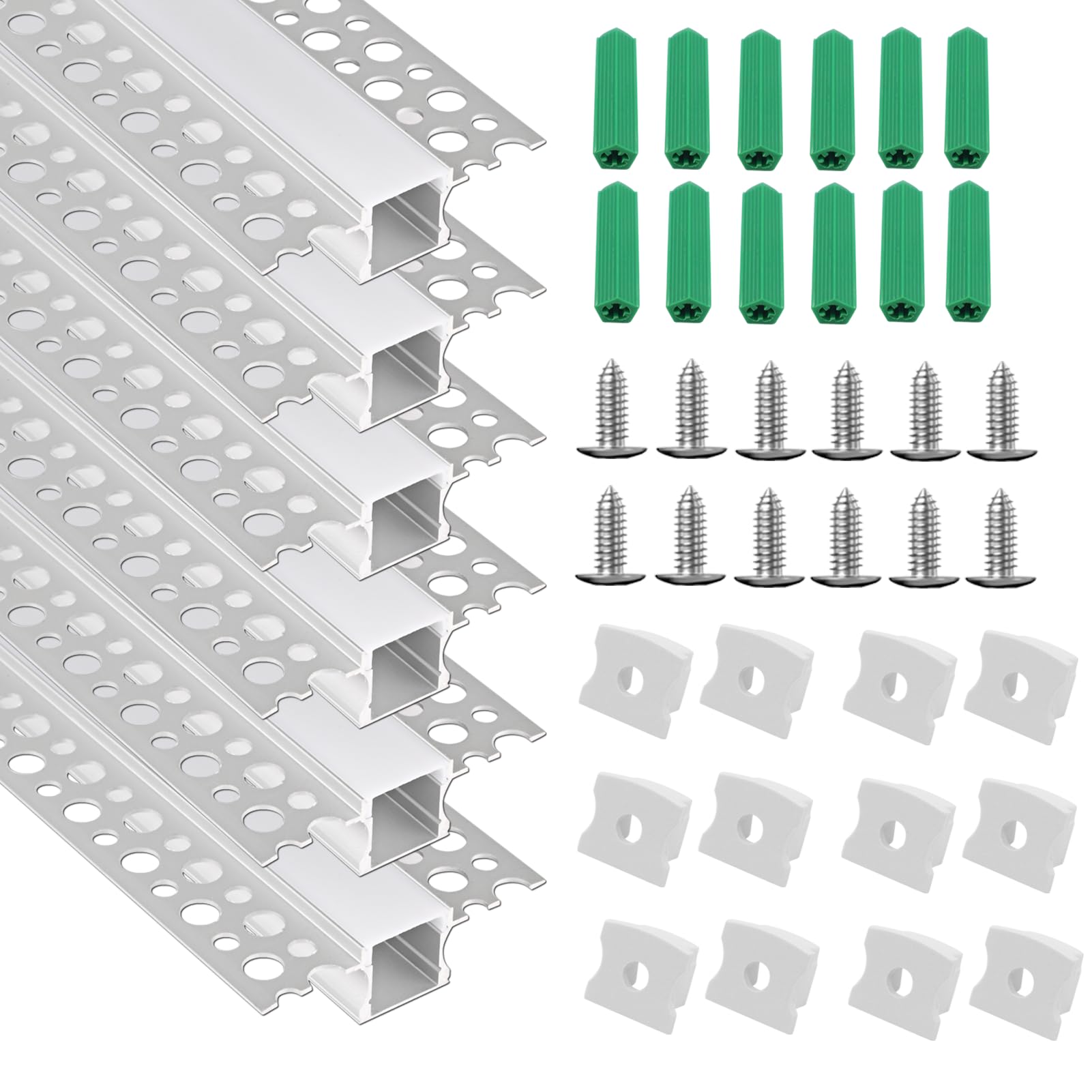 6 Pack Plaster-in LED Channel Recessed Drywall Aluminum Strip Light Track with White Diffuser for LED Tape Mounting Profile (3.3FT, 6, Pack) 3.3FT 6.0