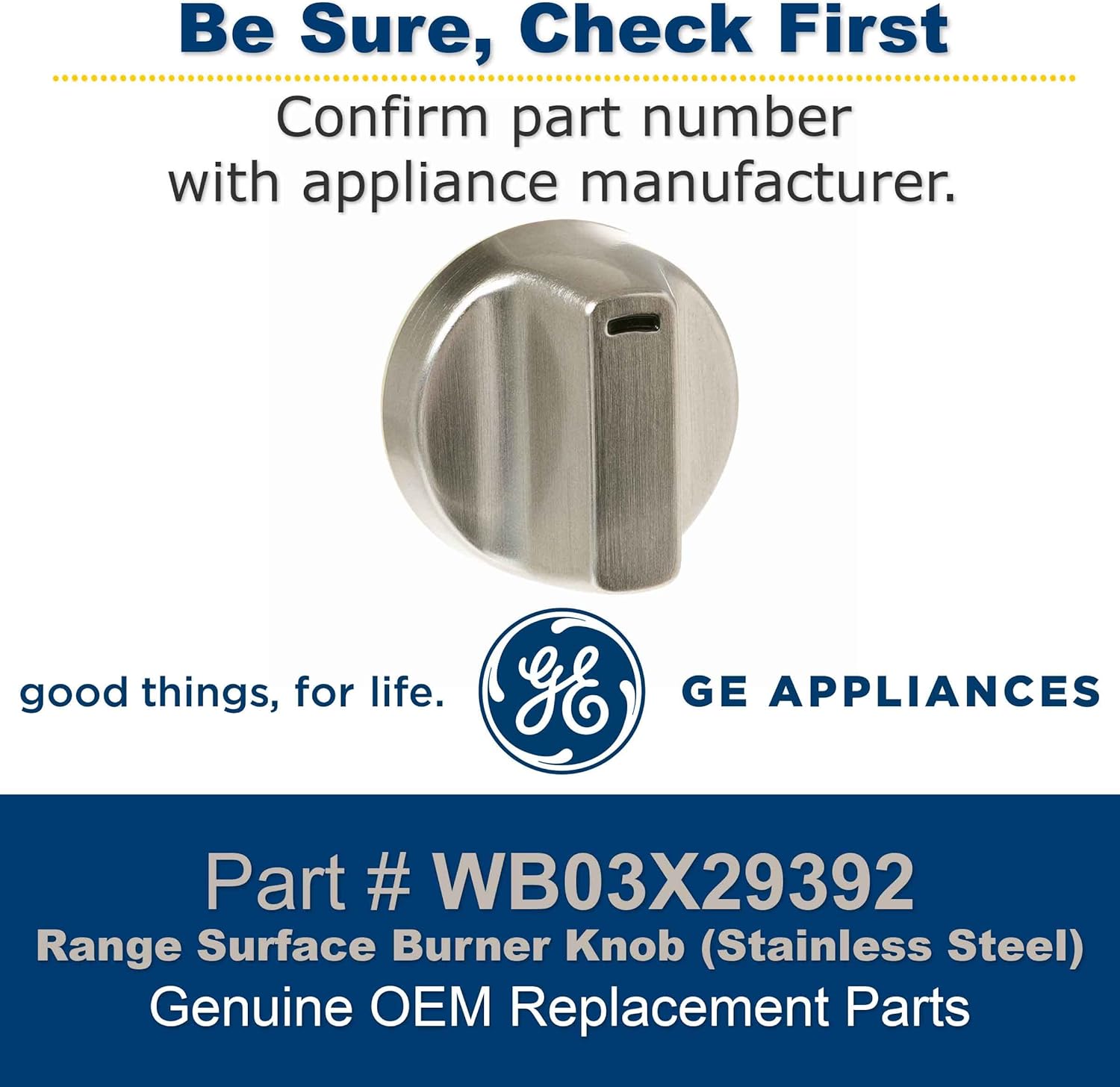 GE WB03X29392 Range Surface Burner Knob (Stainless Steel)