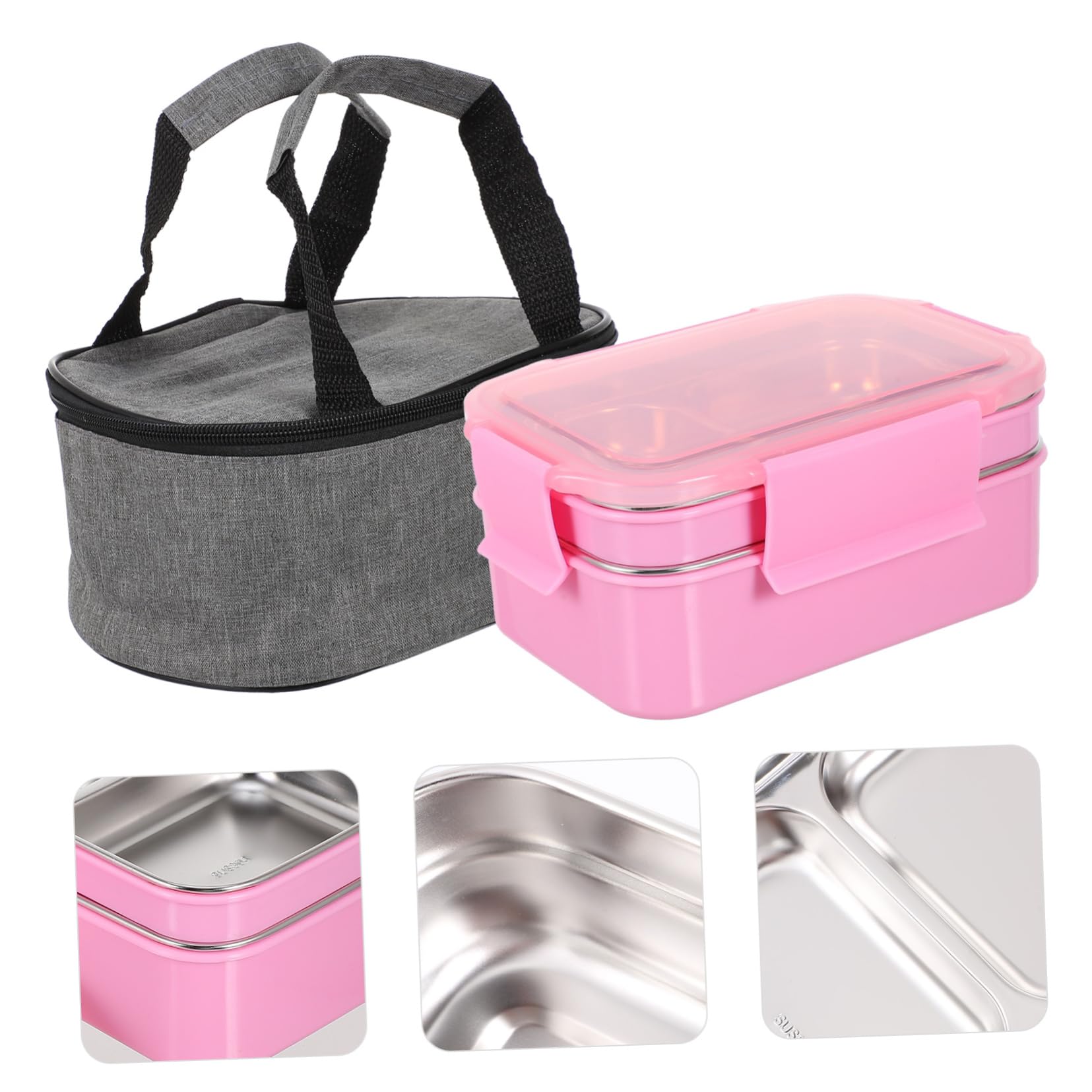 Boîte à Bento Compartimentée en Acier Inoxydable Rose, Coffret Alimentaire