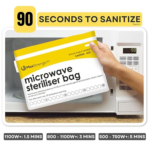 Miniatura 2 de Bolsas esterilizadoras de vapor para microondas, 20 unidades para biberones, chupetes, mordedores, piezas de extractor de leche, tazas de