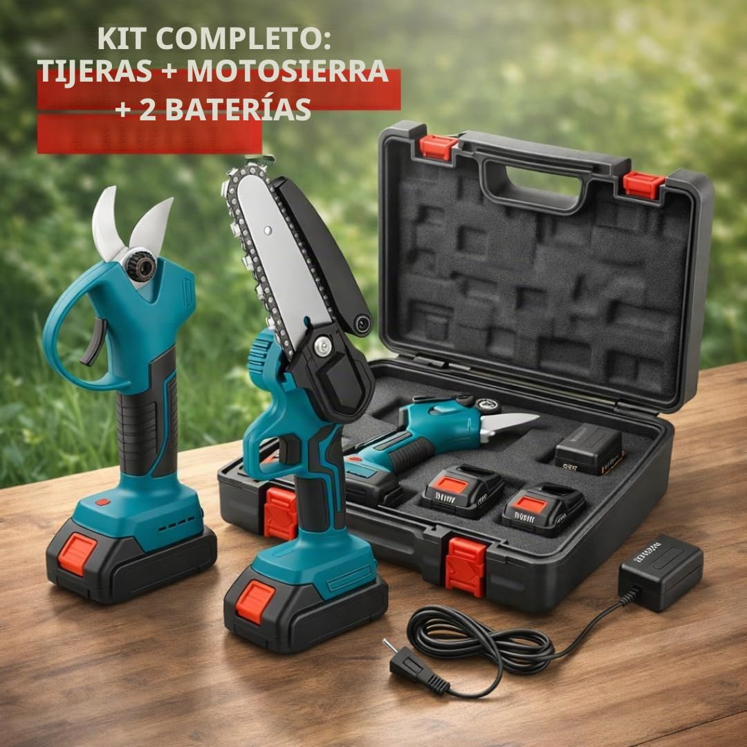 Tijiera de Podadora Eletrica y Motosierra Electrica con 2 Baterías 48V 2000Mah, Sierra para Madera Profesional y Portátil
