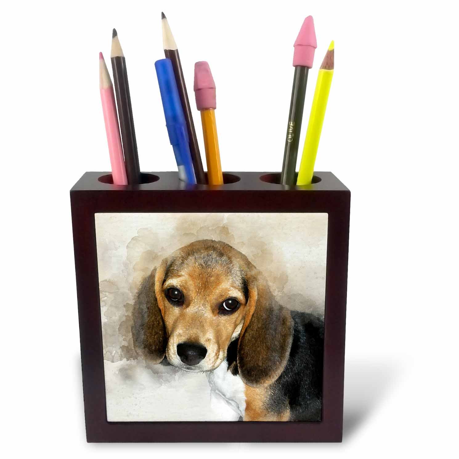 Chiot Beagle aquarelle tile porte-stylo, idée cadeau originale