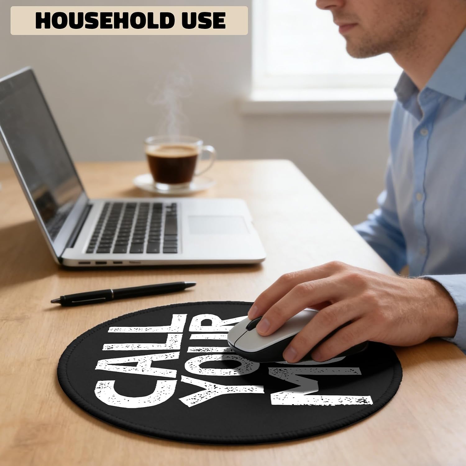 Funny Call Your Mom Round Mouse Pad with Stitched Edge Non-Slip, College Student Freshmen Gifts, Black Mouse Mat for Computer Laptop Home Office Desk Accessories 8.6x8.6 in image 3