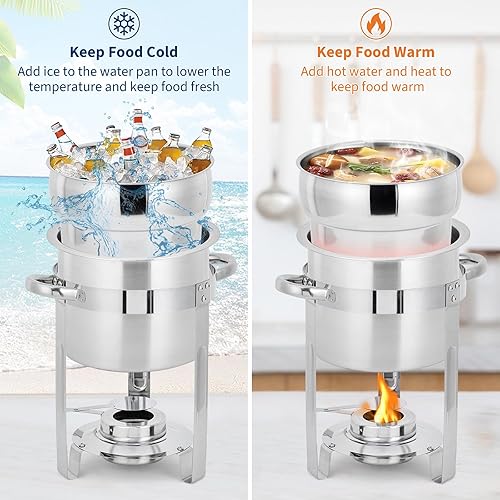 Miniatura 6 de GarveeHome 11QT - Juego de 4 calentadores de sopa redondos de acero inoxidable con olla, tapas con muescas y soportes de combustible, calentador de