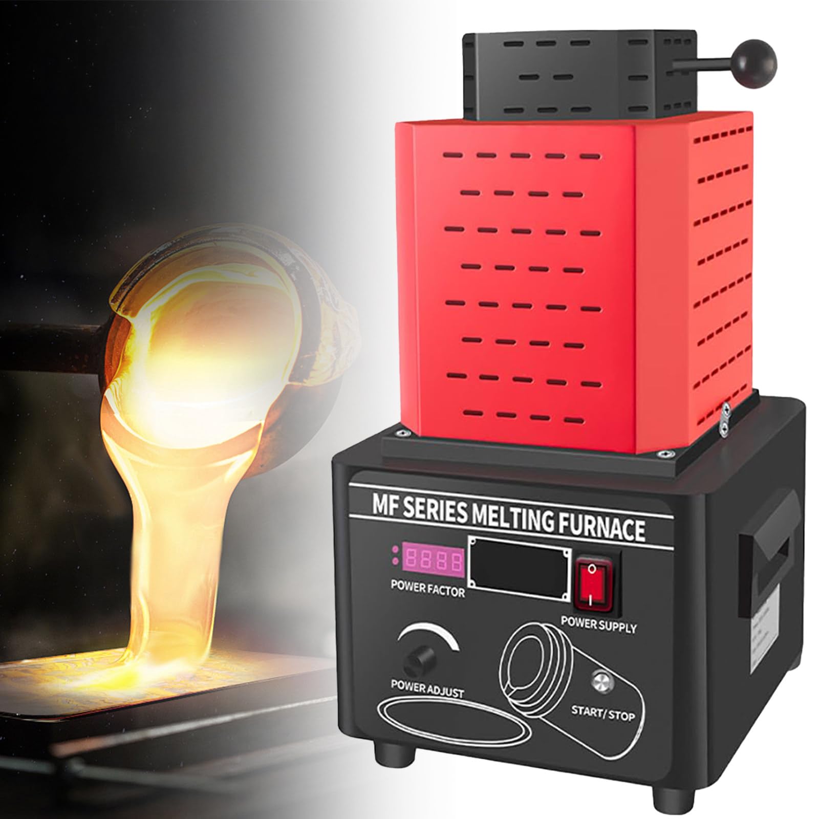 SENJINGHUA Electric Gold Melting Furnace, 5000W Fusion Furnace, Digital Fusion Furnace 1600°C/2912℉,Nelting Furnace,Smelting Furnace Metal,Casting Kit with Graphite Crucible Red-2kg