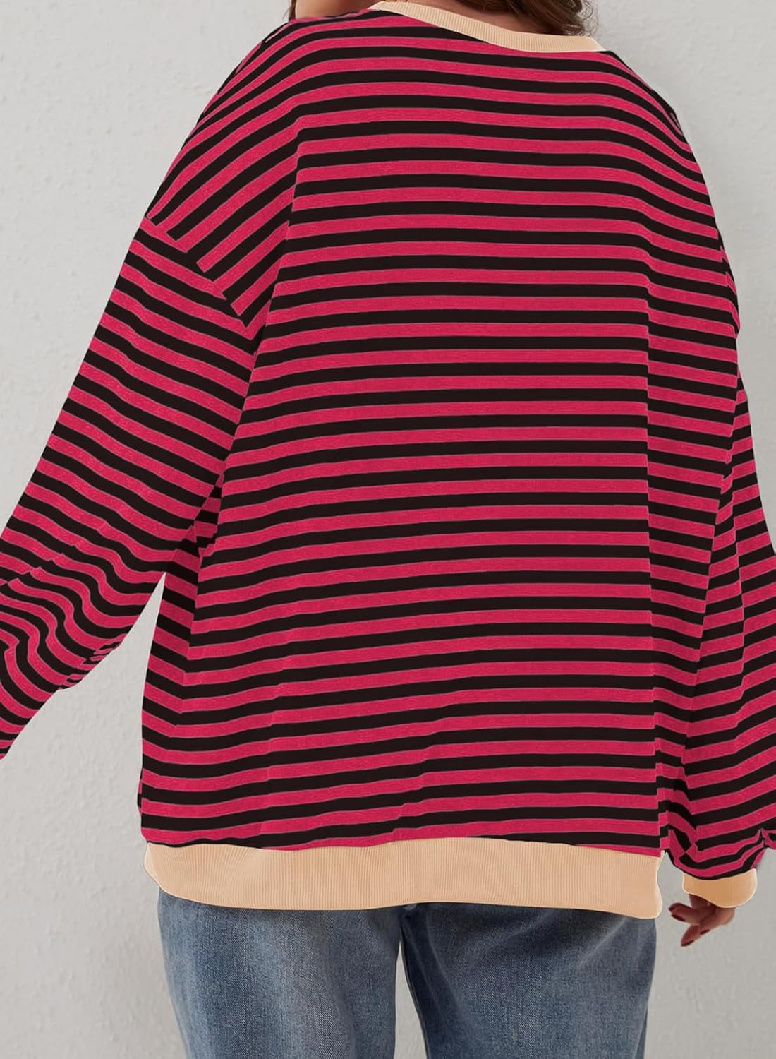 Eytino Women Plus Size Sweatshirt Striped Color Block Crew Neck Pullover Tops Long Sleeve Casual Shirt(1X-5X) - Image 2