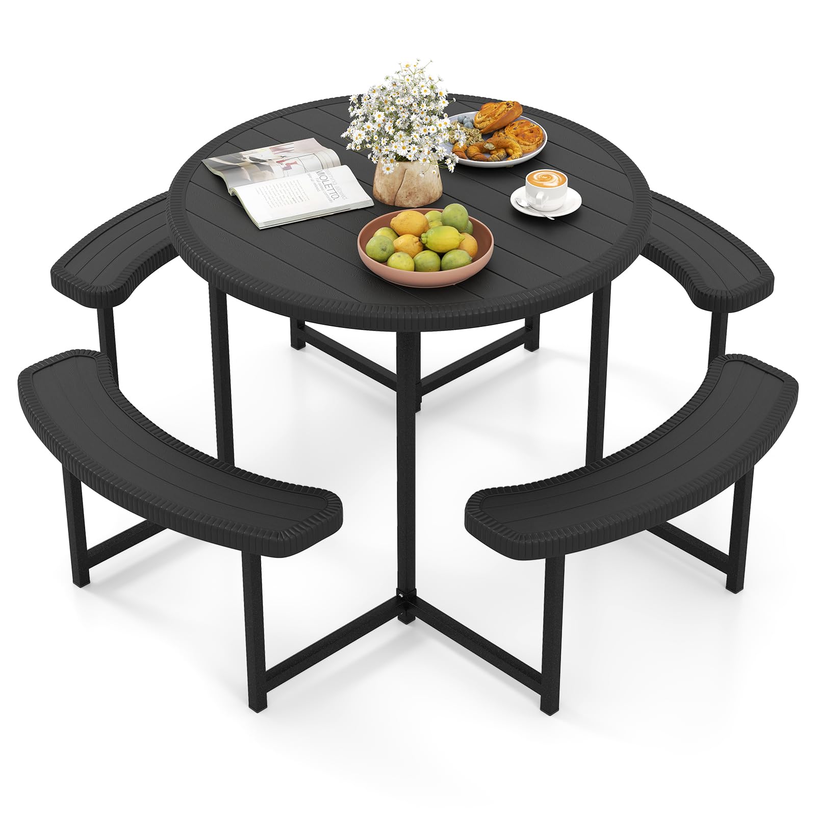 Tangkula 8 Person Round Picnic Table with 4 Benches