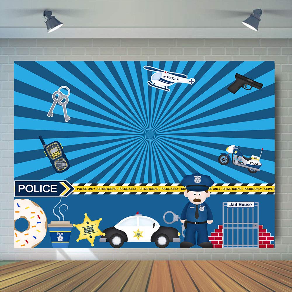 Police Blue Backdrop Qian Cartoon Police Serve And Protect Photography Backdrops Dark Blue ...
