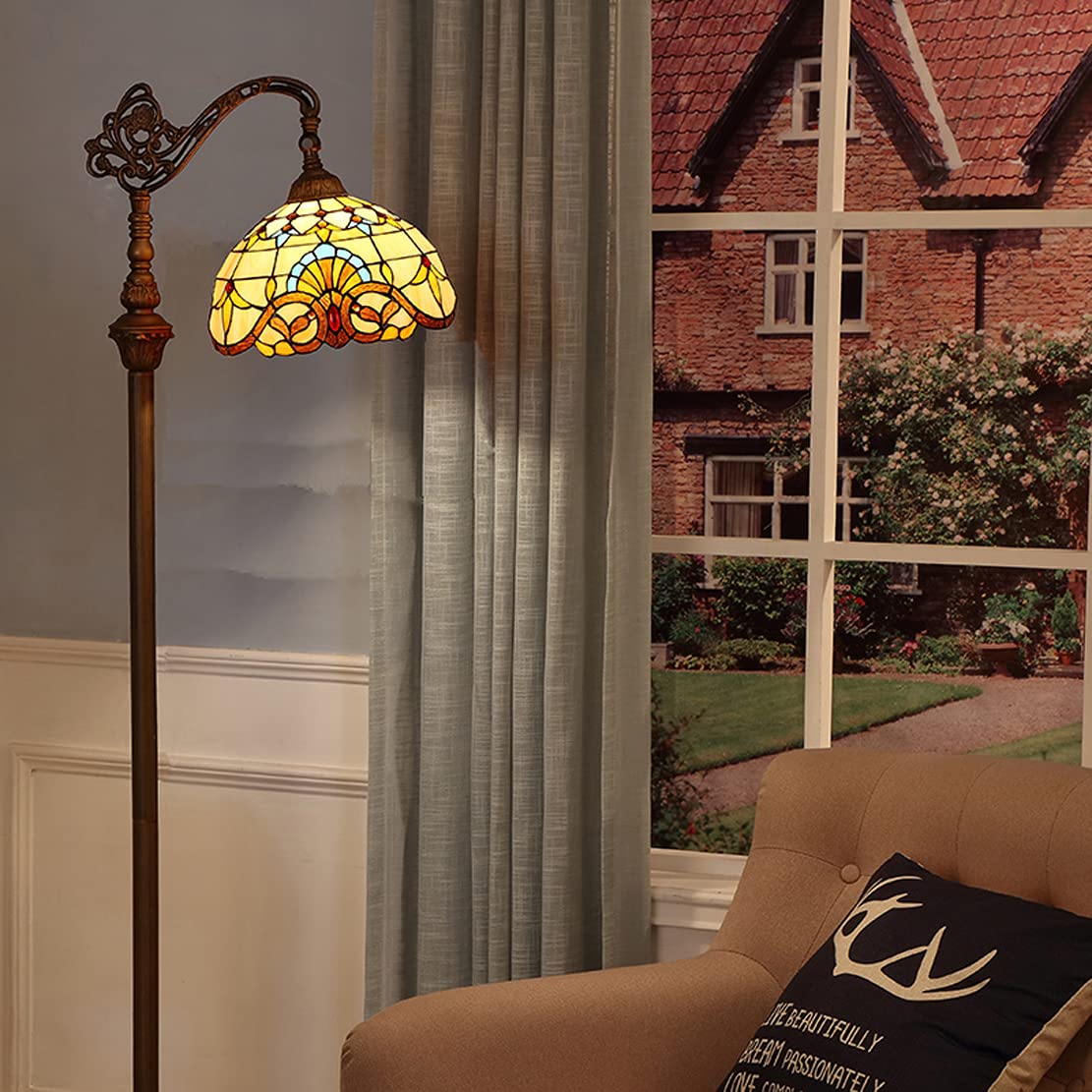 12W LED Lampada da Terra Soggiorno Dimmerabile,Tiffany Regolabile Vintage Lampada a Stelo,E27 Vetro Lampada da Lettura per Camera da Letto Studio Ristorante,con Telecomando,H165cm,c