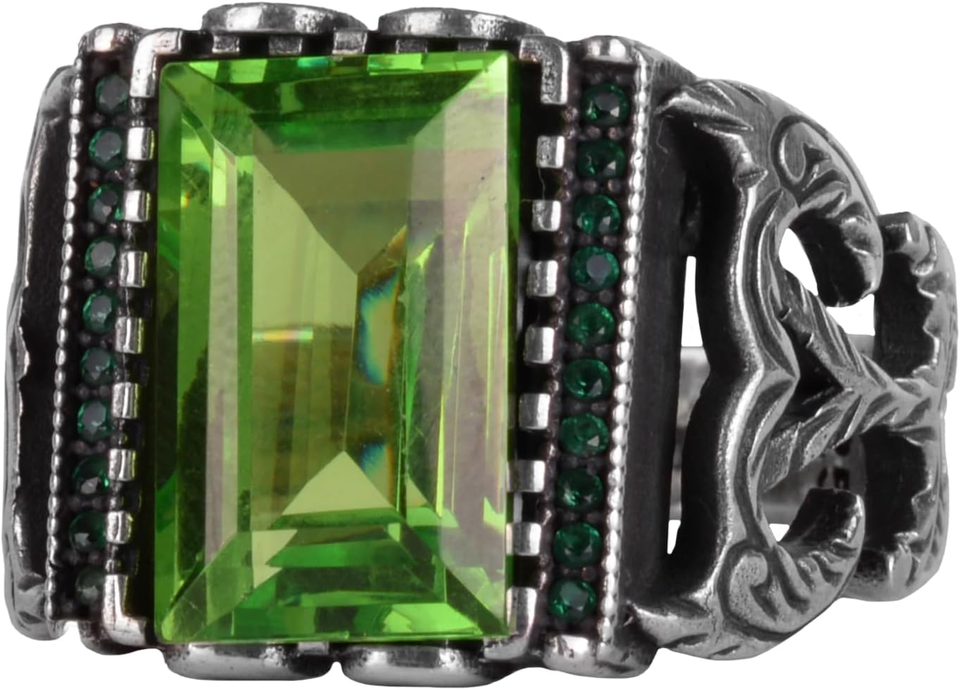 Peridot Gemstone Men’s Ring – 925 Sterling Silver Rectangular Cut Statement Ring, Handmade, Certified Stone