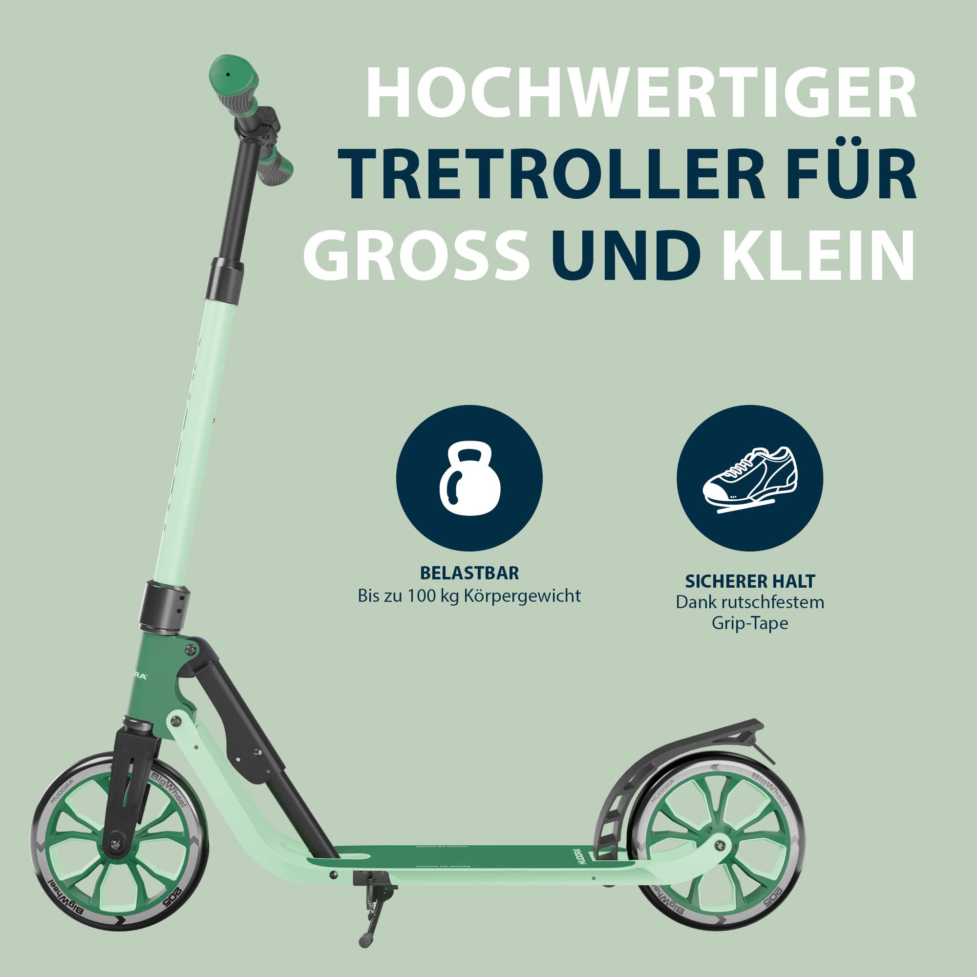 HUDORA BigWheel® 205 Advanced Scooter – wygodna hulajnoga aluminiowa o wadze do 100 kg – regulowana wysokość i składana hulajnoga – dla dzieci/młodzieży i dorosłych