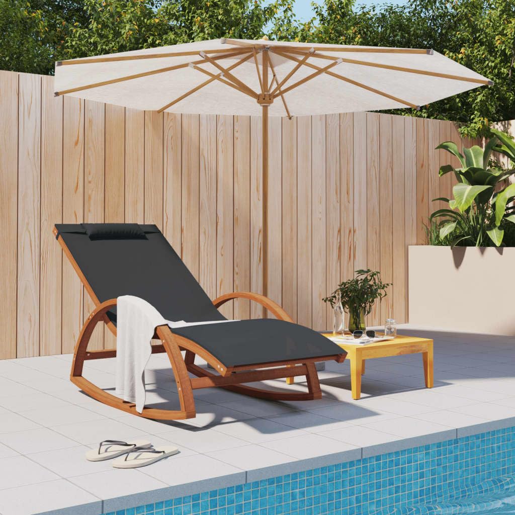 Sedia a Dondolo da Giardino Grigia in Legno e Textilene | Sdraio a dondolo ergonomica per relax in giardino e terrazza, dotata di comodo cuscino imbottito.