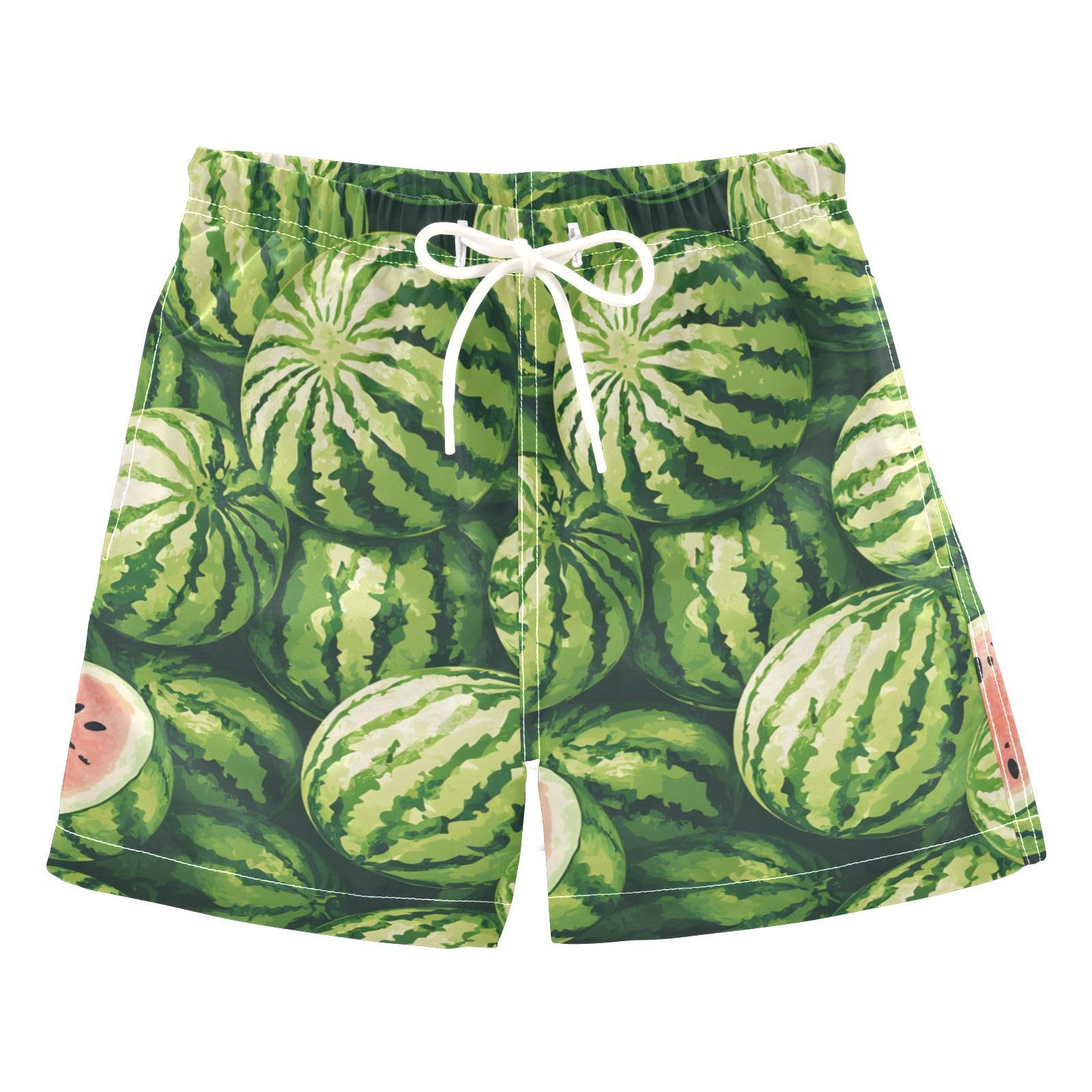 FLildon Summer Watermelon Little Boys Swim Trunks with Mesh Lining Quick Dry Beach Board Shorts, 3T