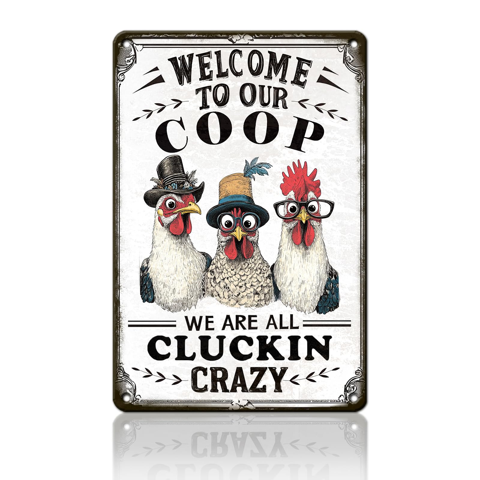 Anceky Welcome to Our Coop Chicken Sign Funny Metal Tin Sign Vintage Wall Decor for Home Garden Yard Porch Fence 12×16 Inch