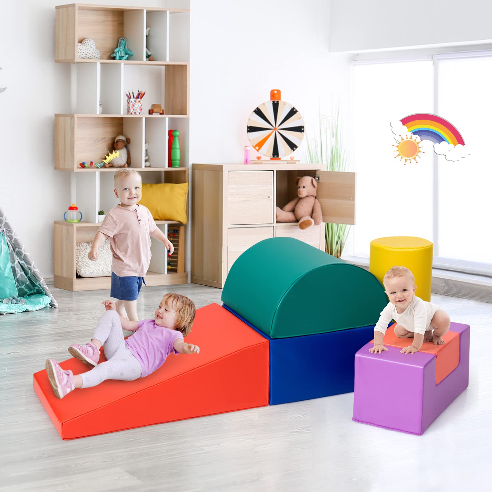 LIFEZEAL Set di 6 blocchi di costruzione in schiuma per bambini, moduli di capacità motorie in schiuma con scivolo - giocattoli educativi, in PU ed EPE, per casa, scuola materna (colorato 2)
