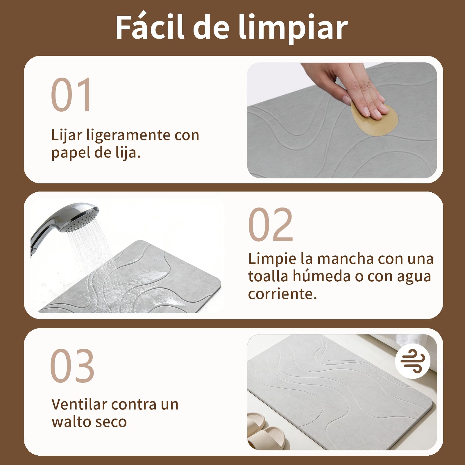Eralove Tapis de bain en diatomite de salle de bain sans odeurs, absorption ultra rapide et séchage rapide, sans odeurs, gris clair 60 x 40 cm
