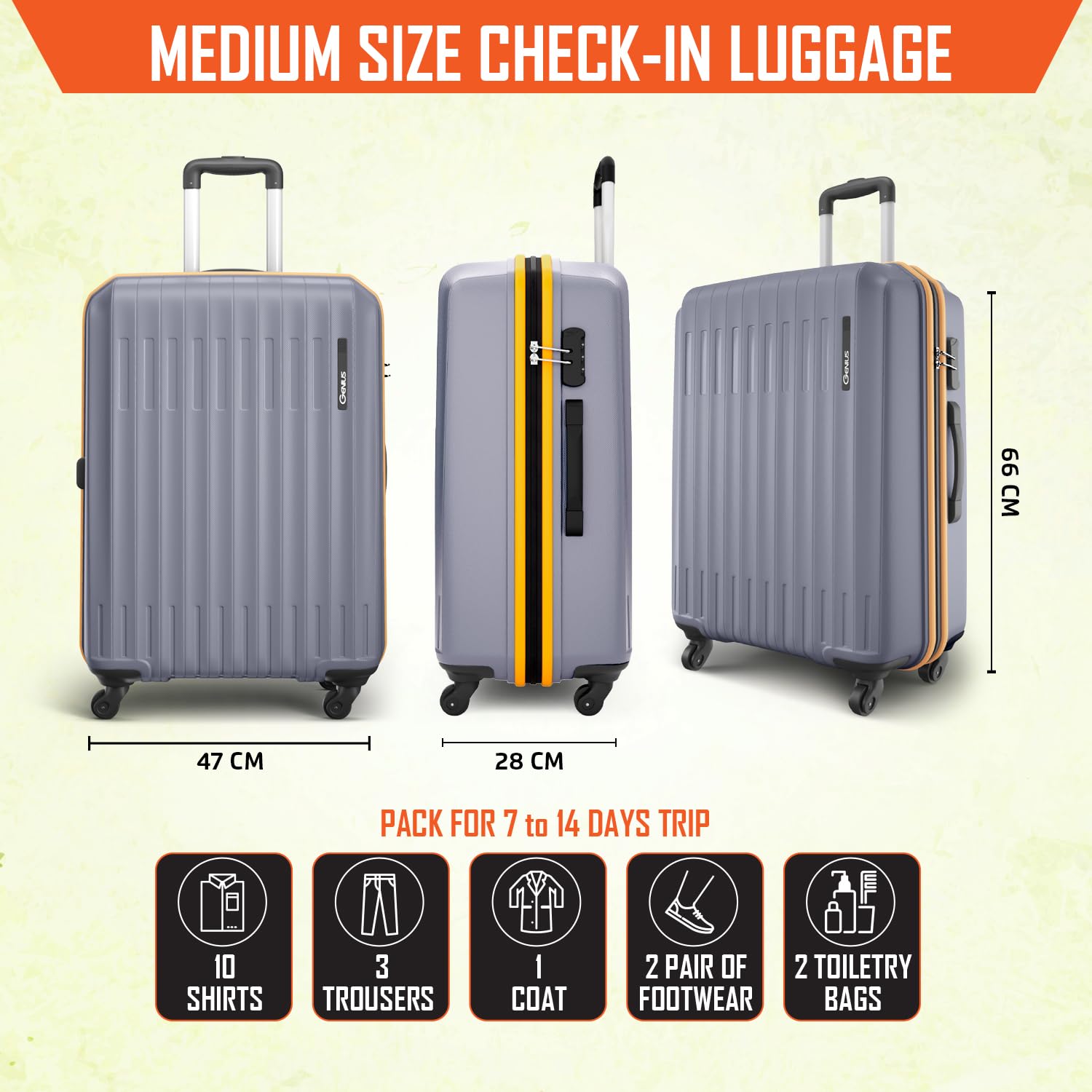 Safari Genius Alley 66cm Medium Check-in Trolley Bag Hard Case Polypropylene, 4 Spinner Wheels, 360 Degree Wheeling Luggage, Travel Bag, Suitcase for Travel, Trolley Bags for Travel, Flintstone — Amazon image 7