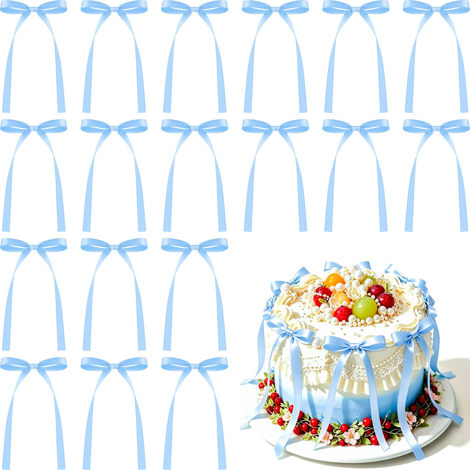 NEBURORA 50 Pcs Blue Bows for Cake Decoration Party Ribbon Bowknots