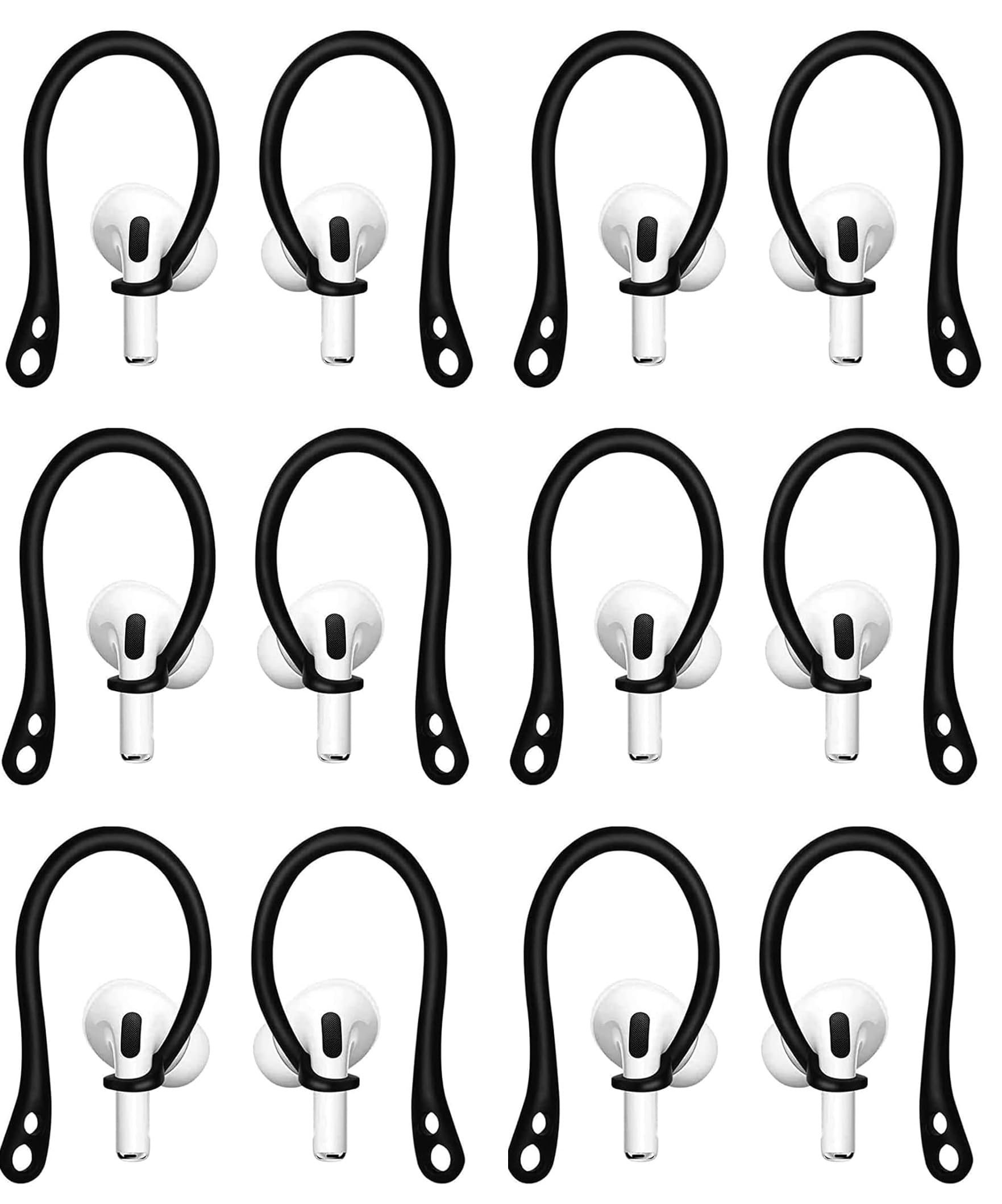 Rqker Sport Ear Hooks Compatible with AirPods 4 3 2 1 Pro & Pro 2, 6 Pairs Anti Slip Anti Lost Silicone Earhook Ear Loop, Black