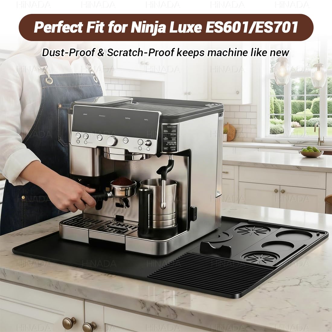 HiNADA 3-In-1 Silikon-Kaffeemaschinenmatte, kompatibel mit der Ninja Luxe Espresso-Kaffeemaschine ES601/ES701: Matte für die Oberseite + Kaffeebar-Matte + Espresso-Stampfermatte