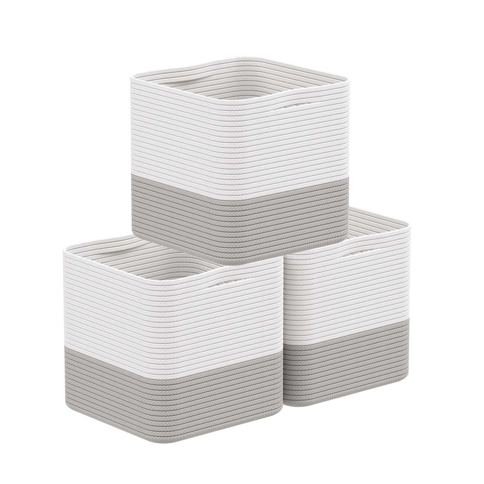 Eblog Storage Cotton Cubes 11 Inch, Woven Cotton Rope Storage Baskets for Toys Blanket Organizing, Storage Bins Decorative Organizer with Handles for
