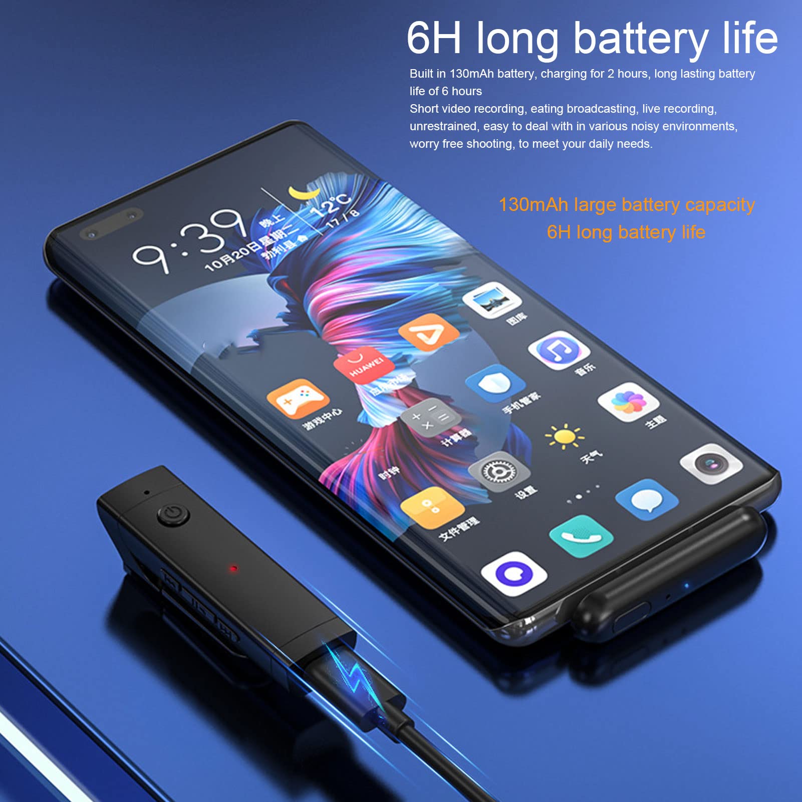Microfono a Bavero Lavalier Wireless, Plug and Play, Pickup Omnidirezionale a 360°, Segnale Stabile, Microfono a Condensatore Portatile con Riduzione Del Rumore per Registrazione Video, Intervista