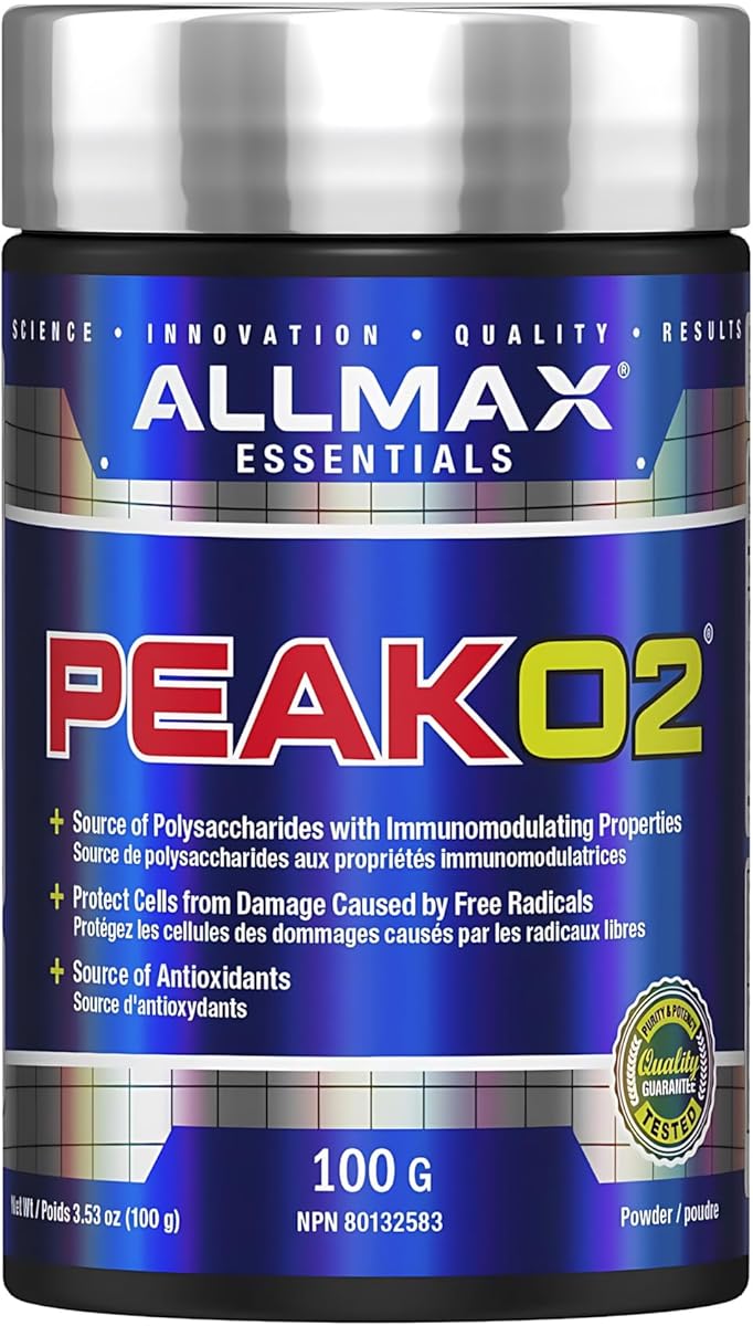 ALLMAX Essentials PEAKO2 – Organic Adaptogenic Mushroom Blend, Supports Endurance, Power & Immune Health, Gluten-Free, Vegetarian – 100 g (100 Servings)