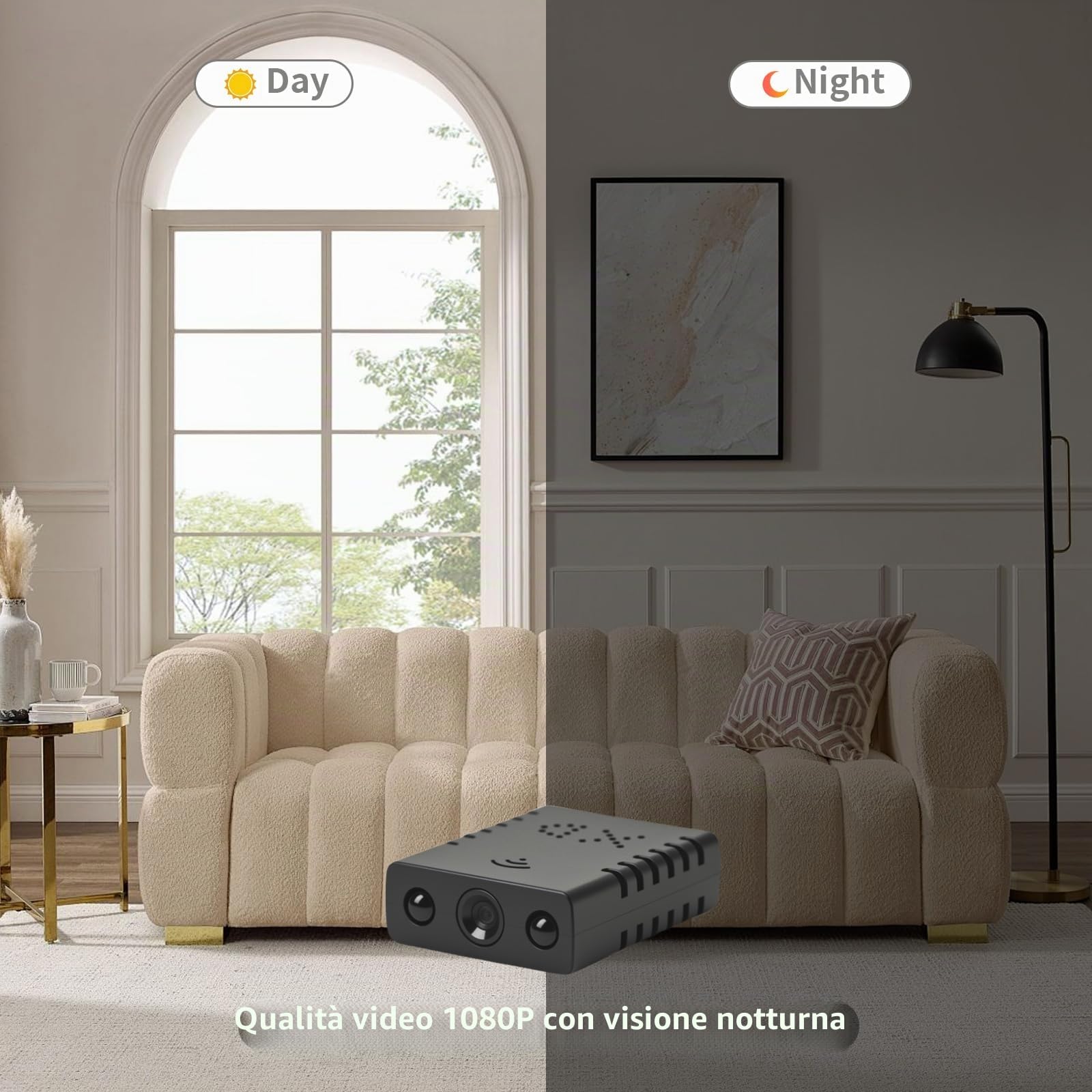 Mini telecamera di sorveglianza, telecamera WiFi, visione notturna a colori, 1080P HD, mini fotocamera nascosta per interni, rilevamento del movimento, controllo app
