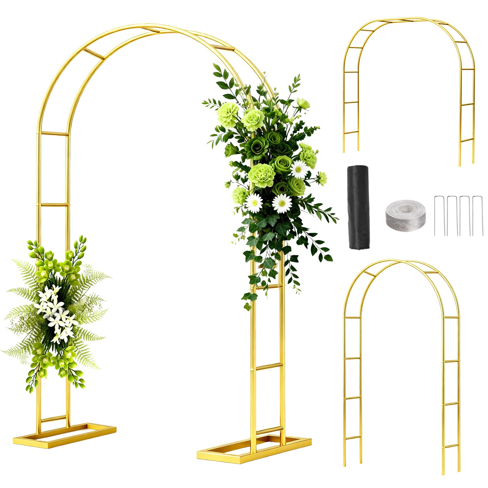 6.6FT Metal Wedding Arch Stand Gold Square Arched Backdrop Frame，Assemble Freely 3 Sizes,Metal Pergola Arbor with Base for Party Ceremony Birthday Bridal Baby Shower Garden Floral Balloon Arch Decor