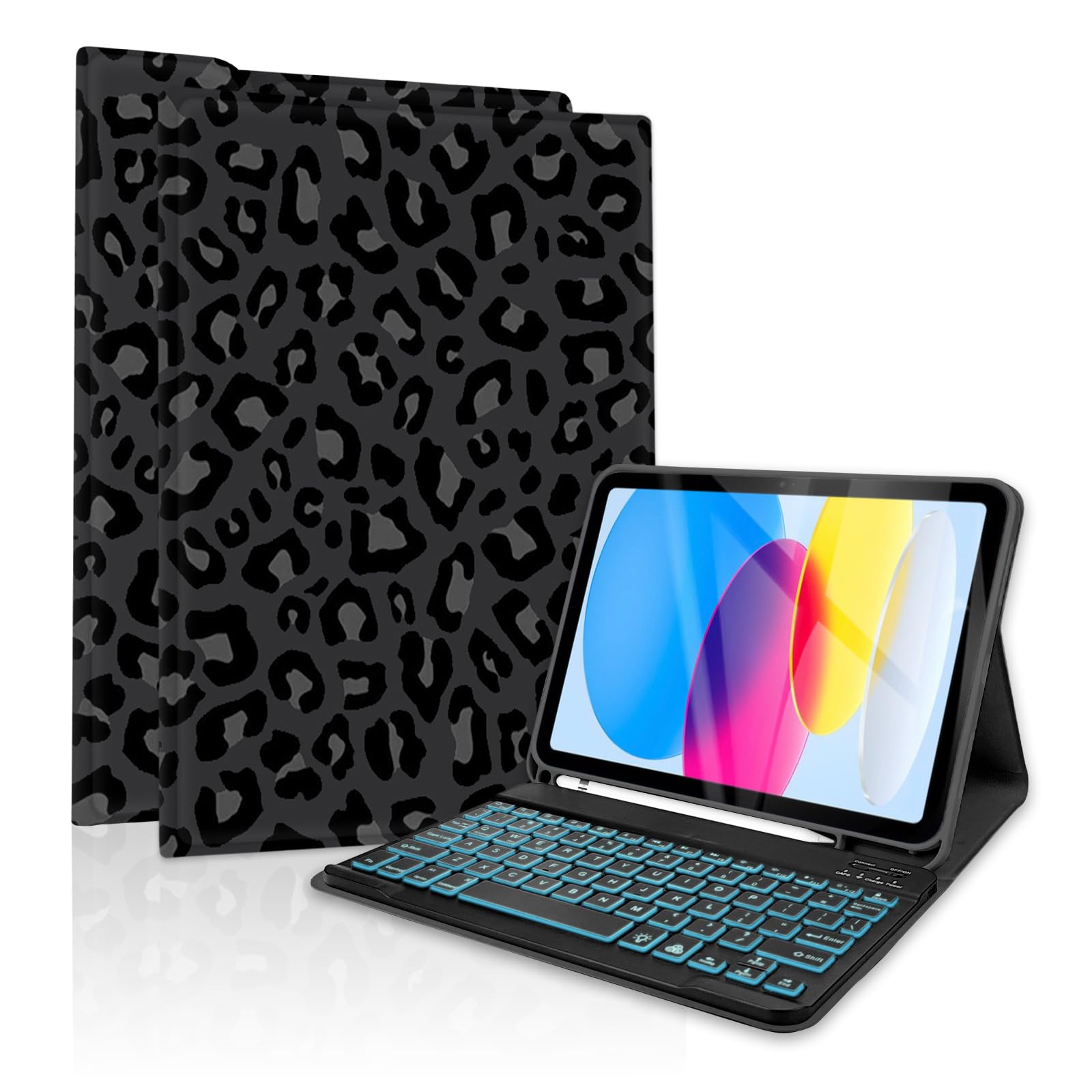 TopPerfekt for Bluetooth Keyboard iPad 10th Gen 10.9 inch (2022) case iPad (A16) 11th/ 10th Gen Case 11'' (2025) with 7-Color Backlights, Pencil