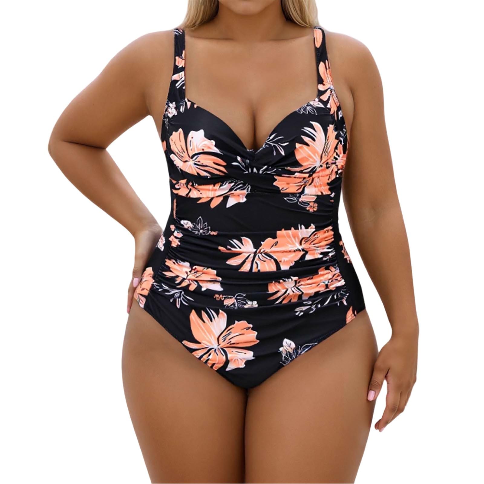 Stroje Kąpielowe Plus Size Dla Kobiet Strój Kąpielowy Głęboki Dekolt Odpinany Biustonosz Podtrzymujący Kostiumy Na Letnie Wakacje Przyjęcie Przy Basenie, Pomarańczowy, S