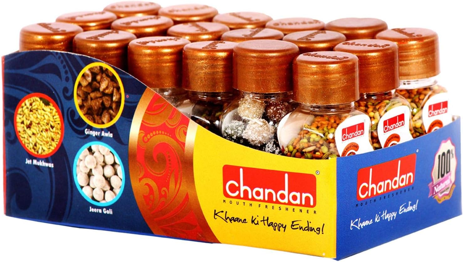 Chandan Mouth Freshener Assorted Churan Pack of 6 (Jeera Goli, Ginger Awla, Cocktail Thunder, Olympic Mukhwas, Jet Mukhwas & Super Orange) | 18 Bottles | 480 grams | Rich in Nutrients