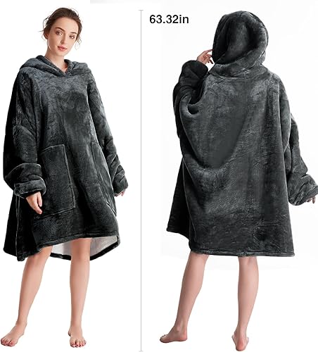 Miniatura 2 de Aemicion - Manta con capucha para adultos, acogedora y cálida sudadera gruesa de sherpa con capucha para regalos para hombres y mujeres - Gris