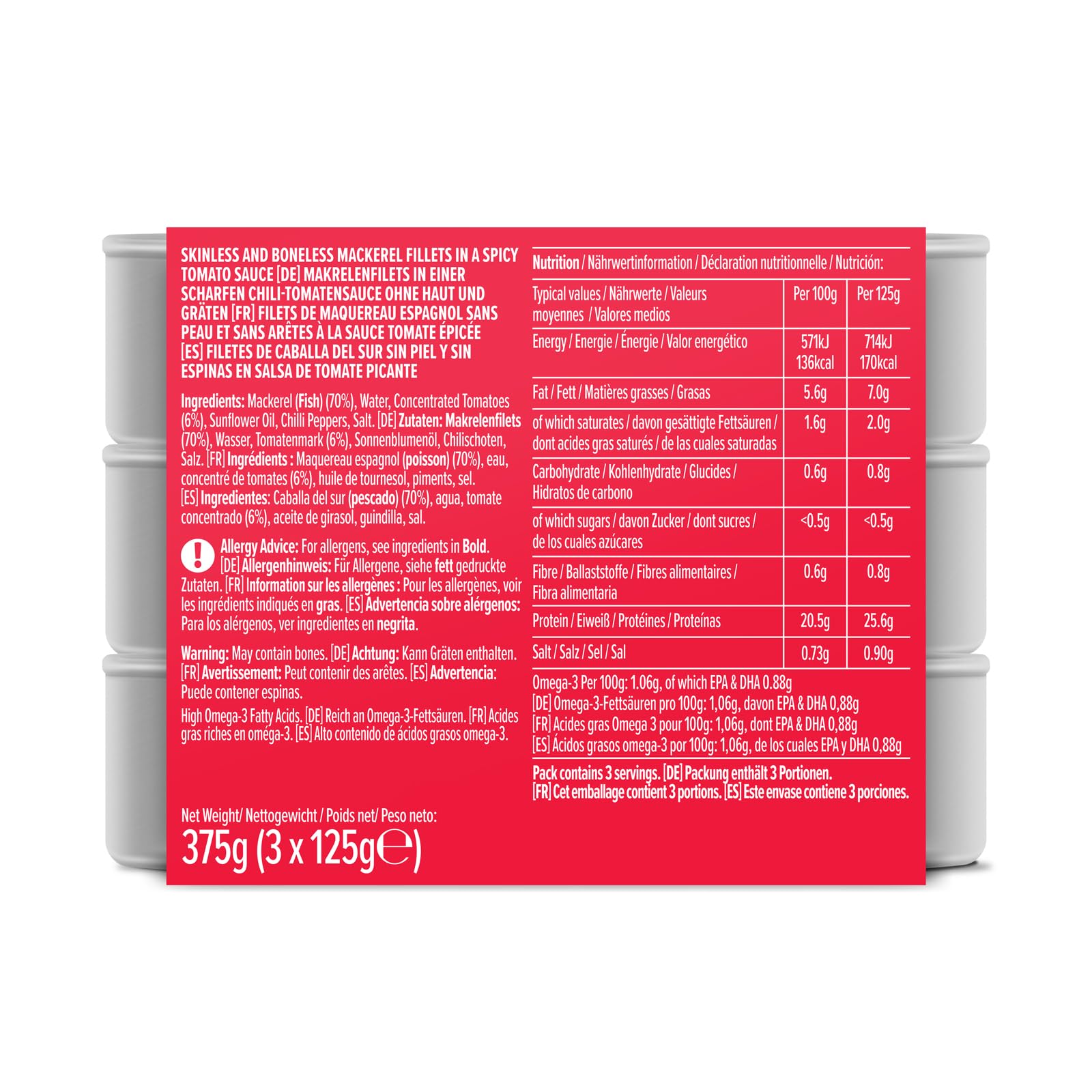 by Amazon Filetes De Caballa Del Sur En Salsa De Tomate Picante, 3x125g