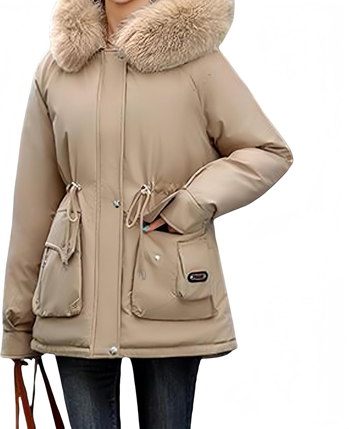 Women's Warm Winter Puffer Coat Thicken Fleece Lined Down Jacket with Faux Fur Casual Down Jackets Hood Snow Parka