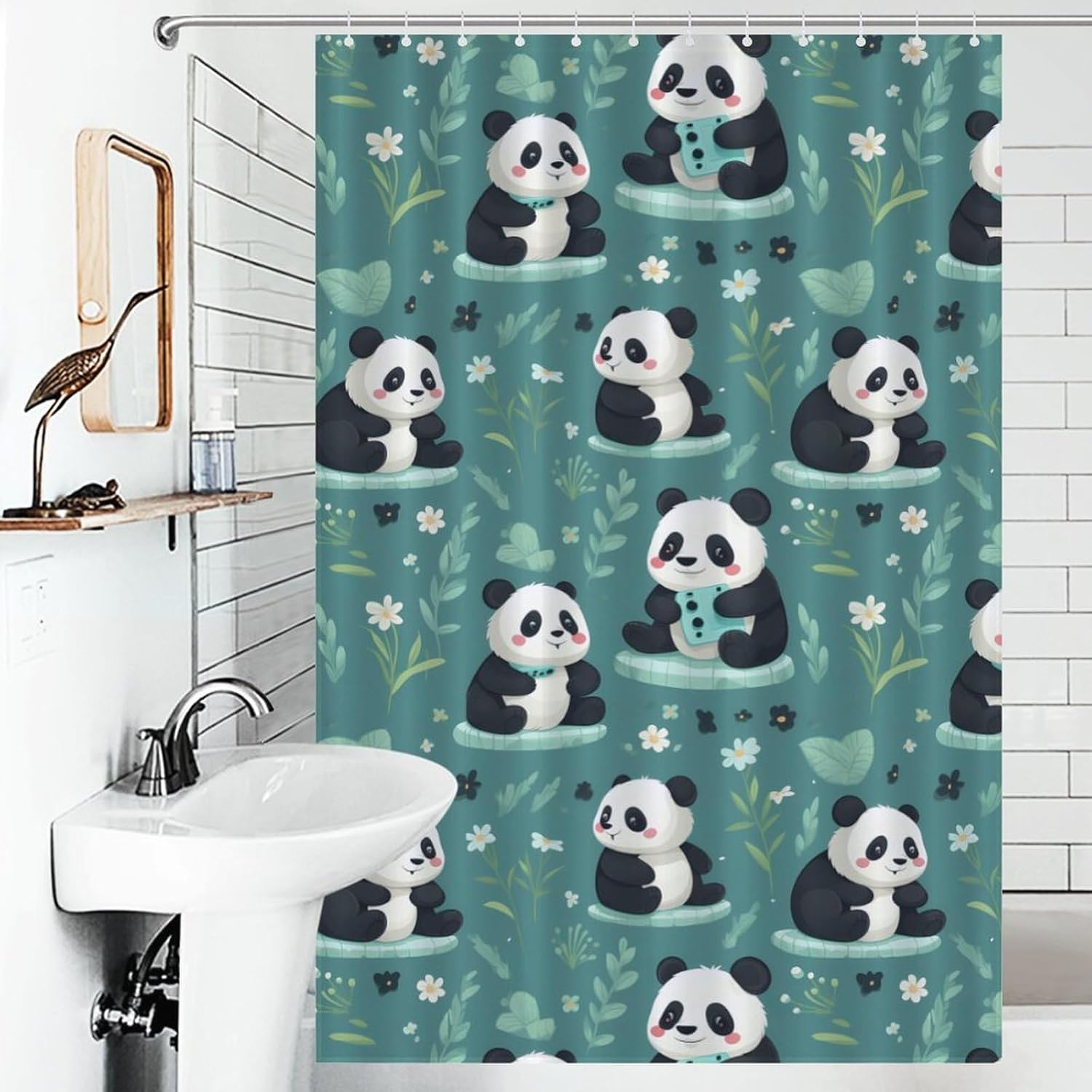 Cute Pandas Funny Shower Curtains Washable Bath Curtain Liner with Hooks for Bathroom Bath Tubs