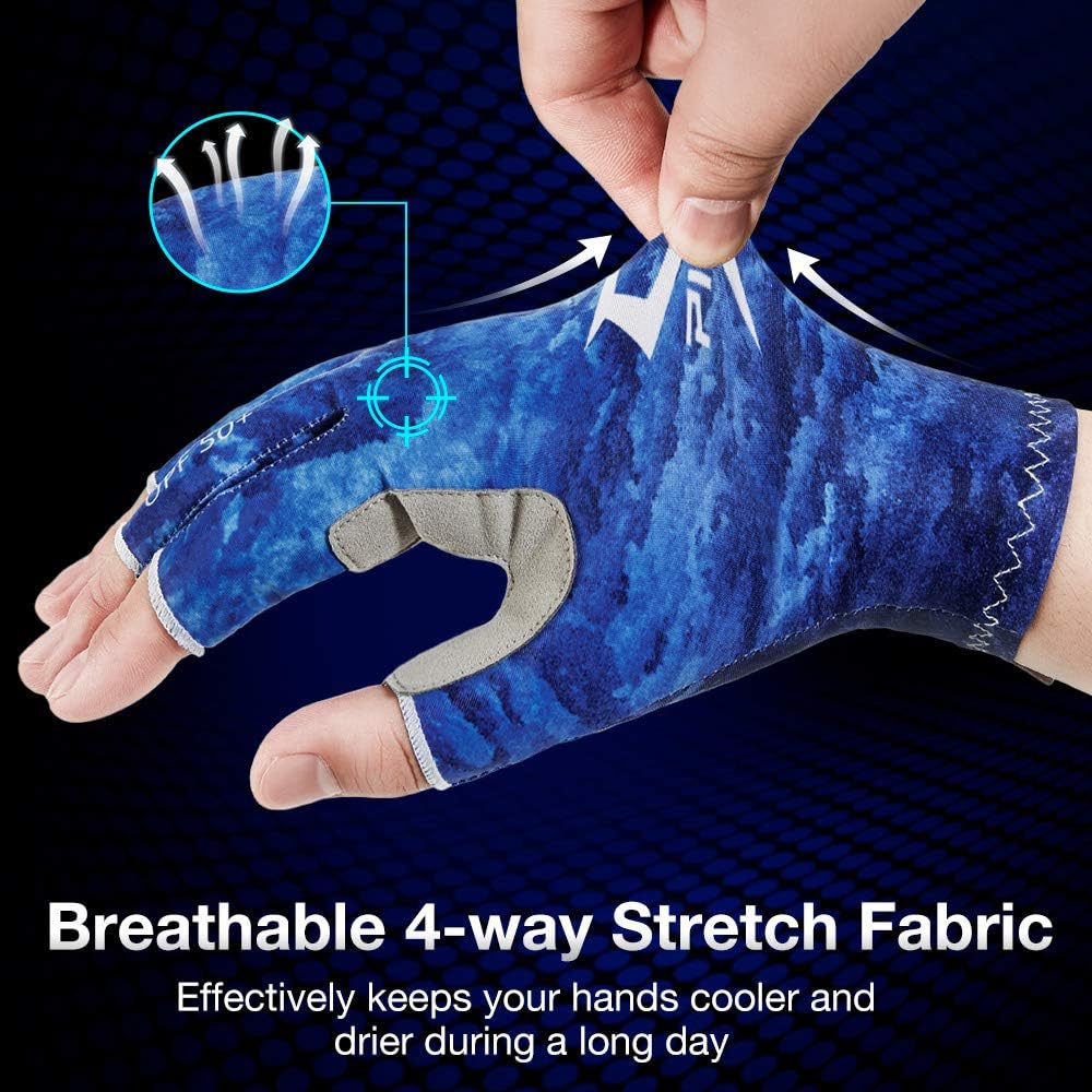 Piscifun Fishing Gloves UV Protection Fingerless Gloves for Fishing - UPF50+ Sun Protection Gloves Men and Women for Kayaking, Paddling, Rowing, Canoeing, Biking (L/XL Blue) : Sports & Outdoors