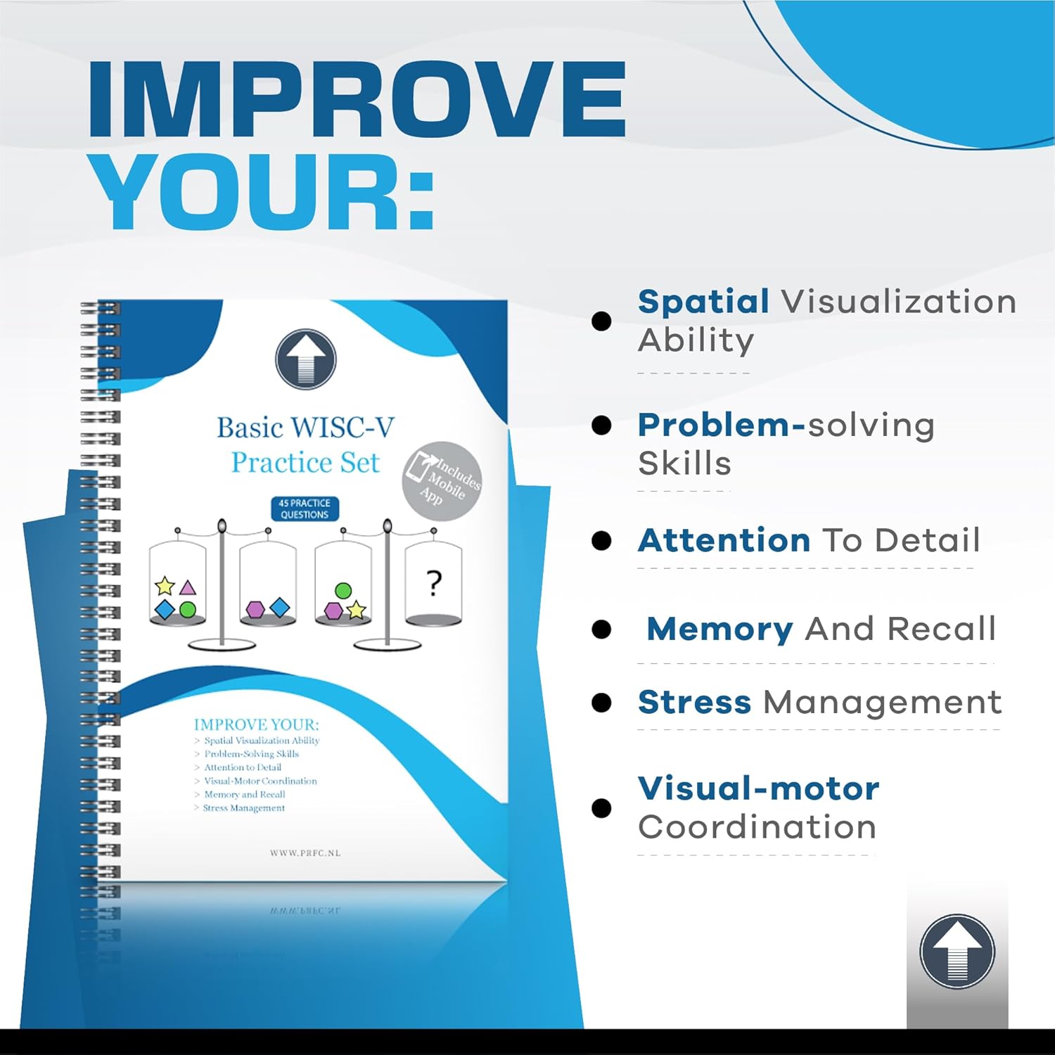 PrfcNL Basic WISC-V Practice Set-45 Practice Questions,with 9 Blue White Cubes and Mobile App,Ideal for Introduction to IQ Tests,BDT prep,Educational STEM Montessori Gift, Develop Abstract Reasoning